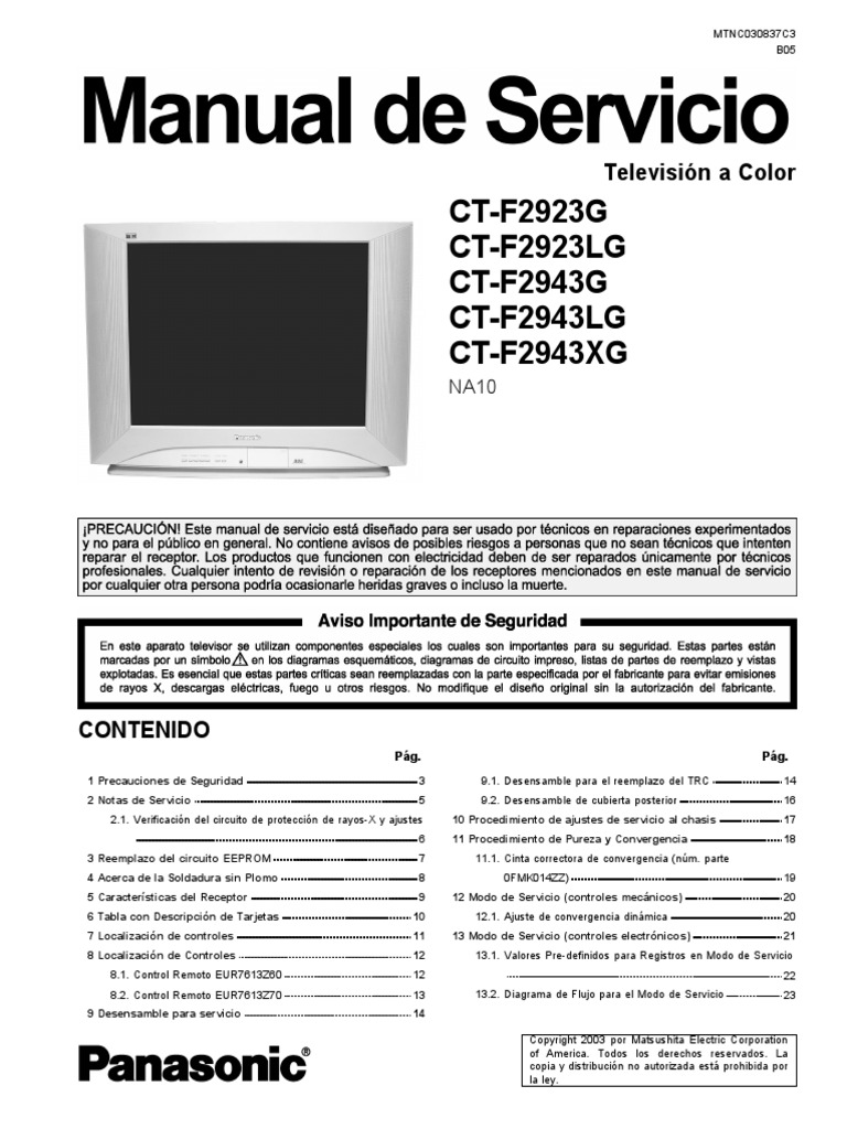 TV Panasonic Modelo - Ct-f2923g - Ct-f2923lg - Ct-f2943g - Ct-f2943lg - Ct-f2943xg  | PDF | Tubo de rayos catódicos | Resistor