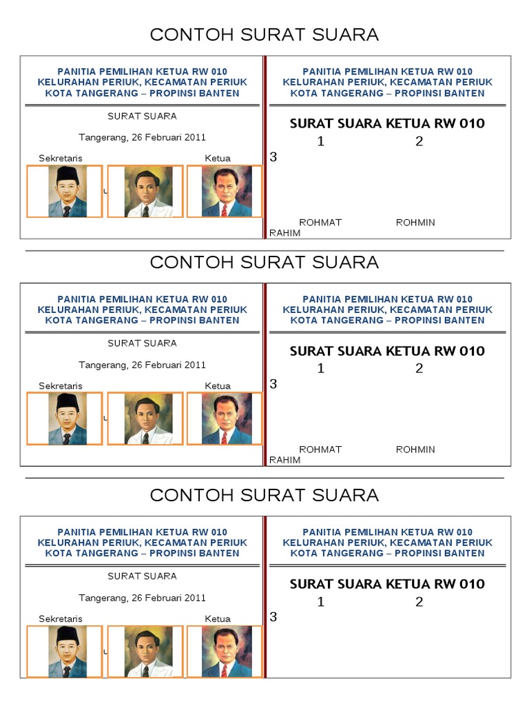 Contoh Surat Suara Pemilihan Ketua Rw - Berbagai Suara