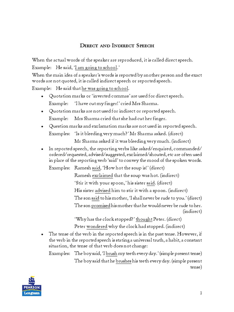 Direct and Indirect Speech | PDF | Verb | Style (Fiction)