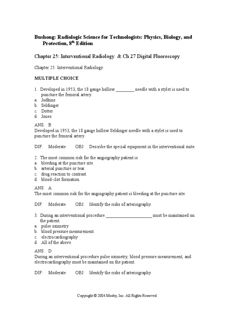 Bushong Review PDF Angiography Radiology