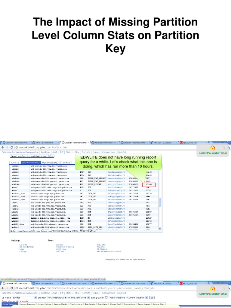 Missing Partition Key Column Stats Database Index Sql