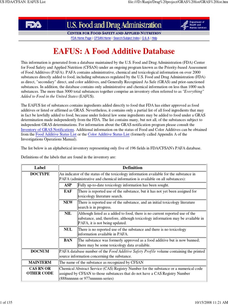 GRAS List PDF Chemical Compounds Chemical Substances