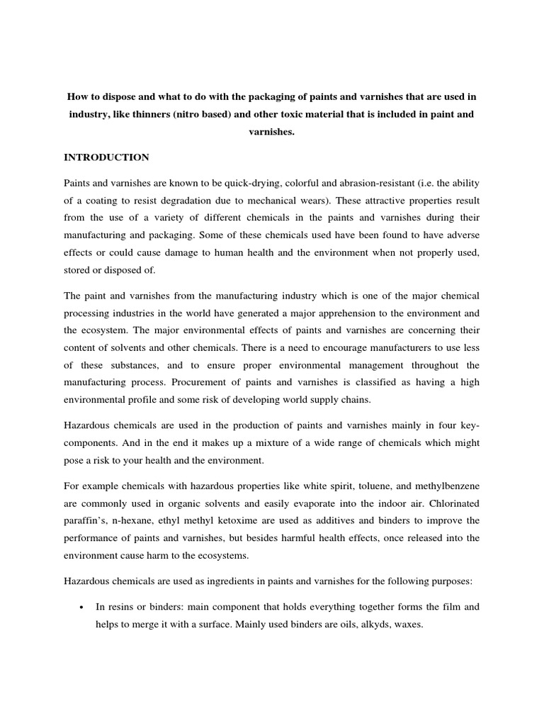 Safe Disposal of Paints and Varnishes | PDF | Varnish | Volatile ...
