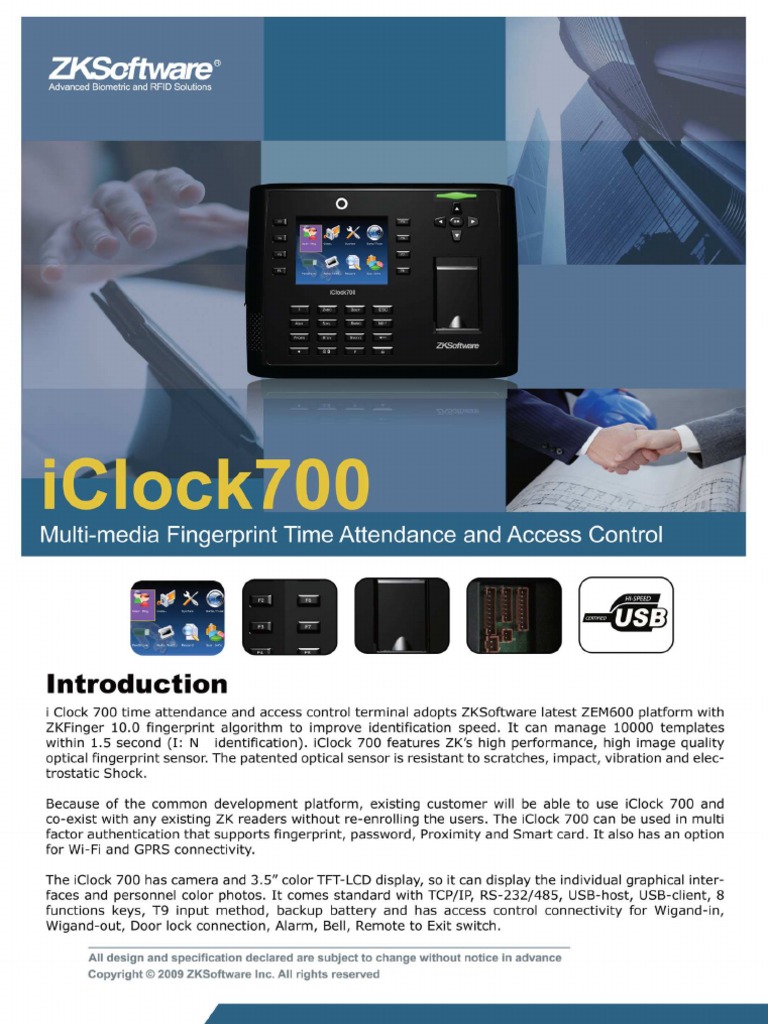ZK Software Iclock 700 | PDF