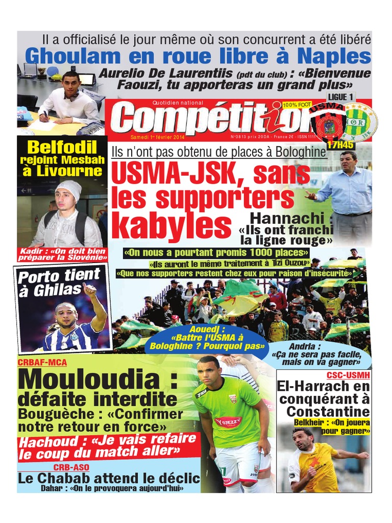 Journal Competition Sport Du 01.02.2014 Algérie Football