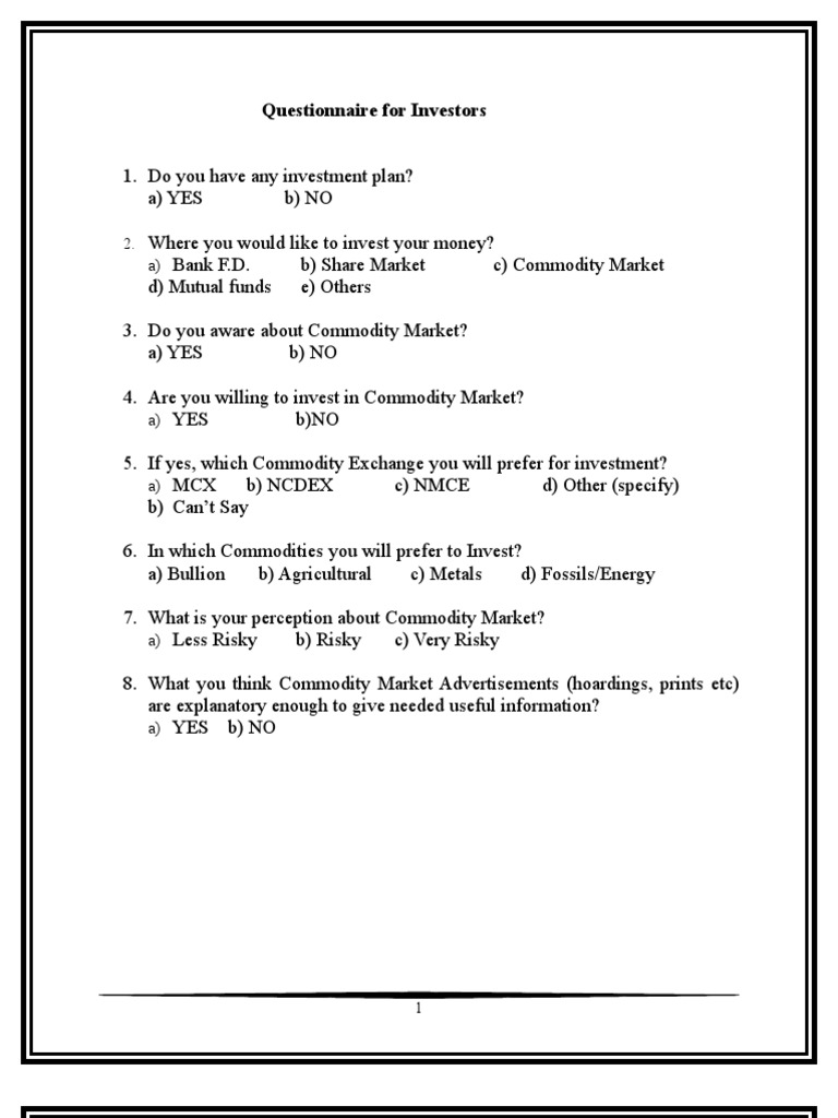 Investor Questionnaire on Commodity Market | PDF | Finance & Money ...