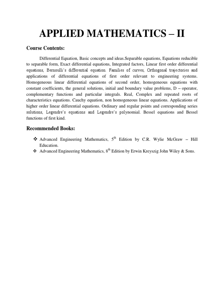 Applied Mathematics - II (CC) | Download Free PDF | Ordinary ...