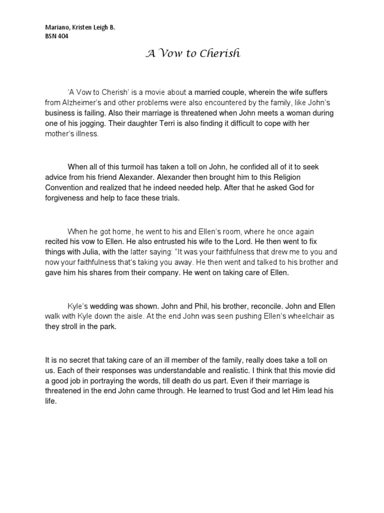 A Vow To Cherish Reflection Docx