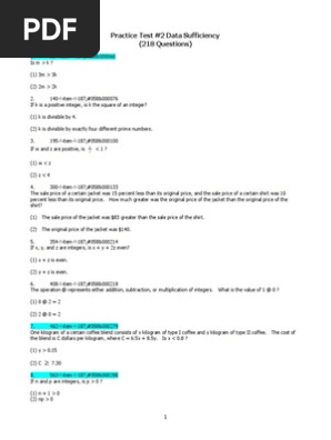 Data Sufficiency Part - 2 | PDF | Integer | Arithmetic