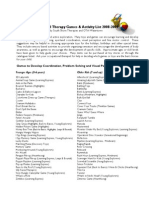 Occupational Therapy Games & Activity List 2008-2009