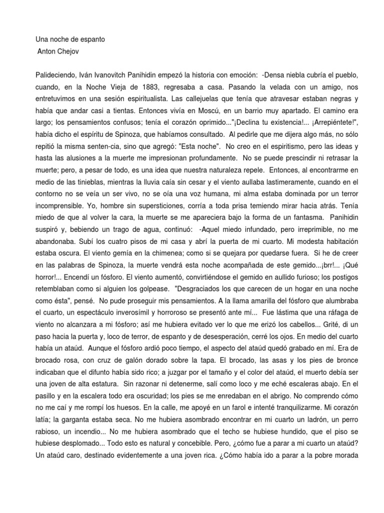 Una noche de espanto: relato de Chejov | PDF
