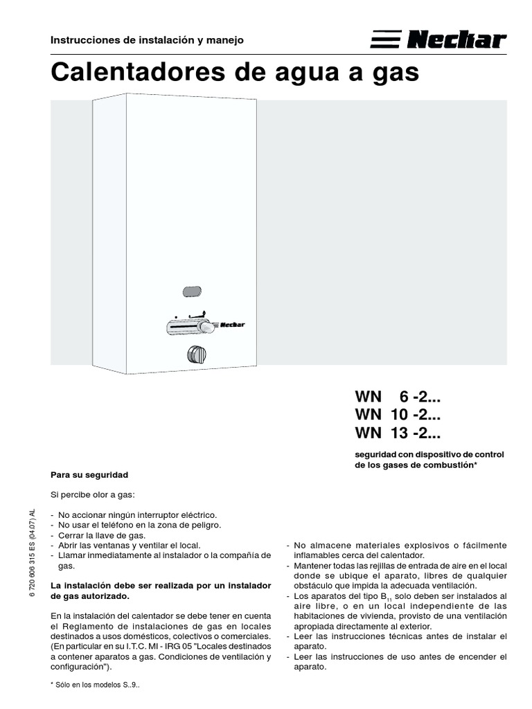 Calentador de gas NECKAR WRN10-4 KB Butano