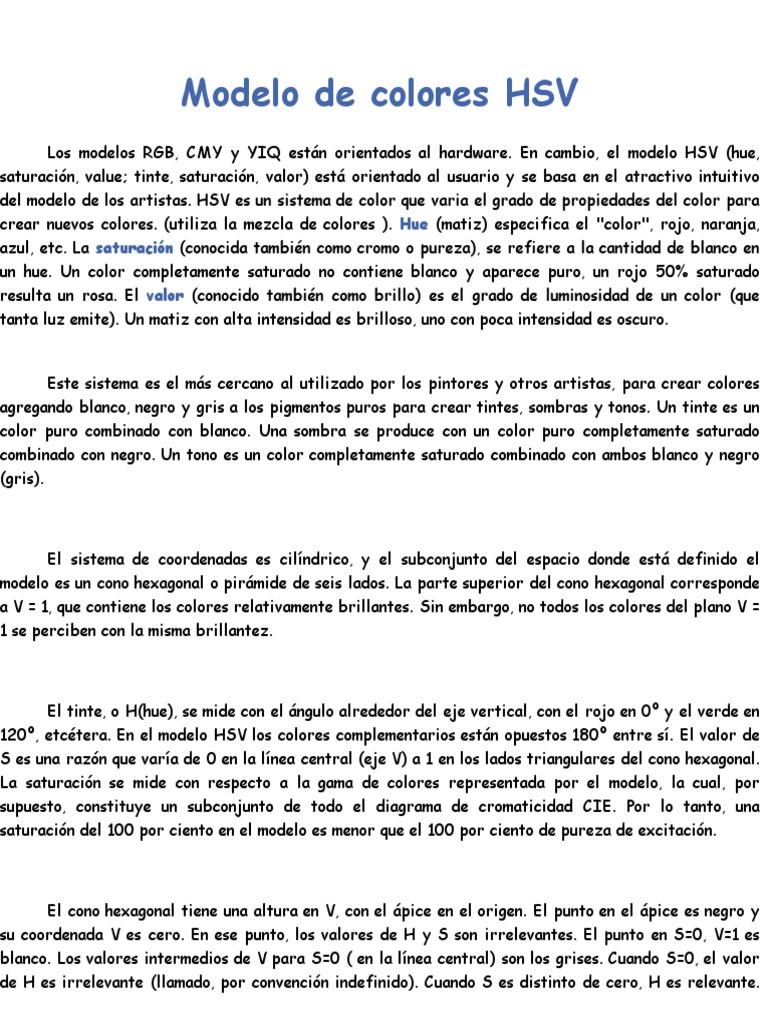 Modelo de Color HSV: Conceptos Clave | PDF | Color | Blanco