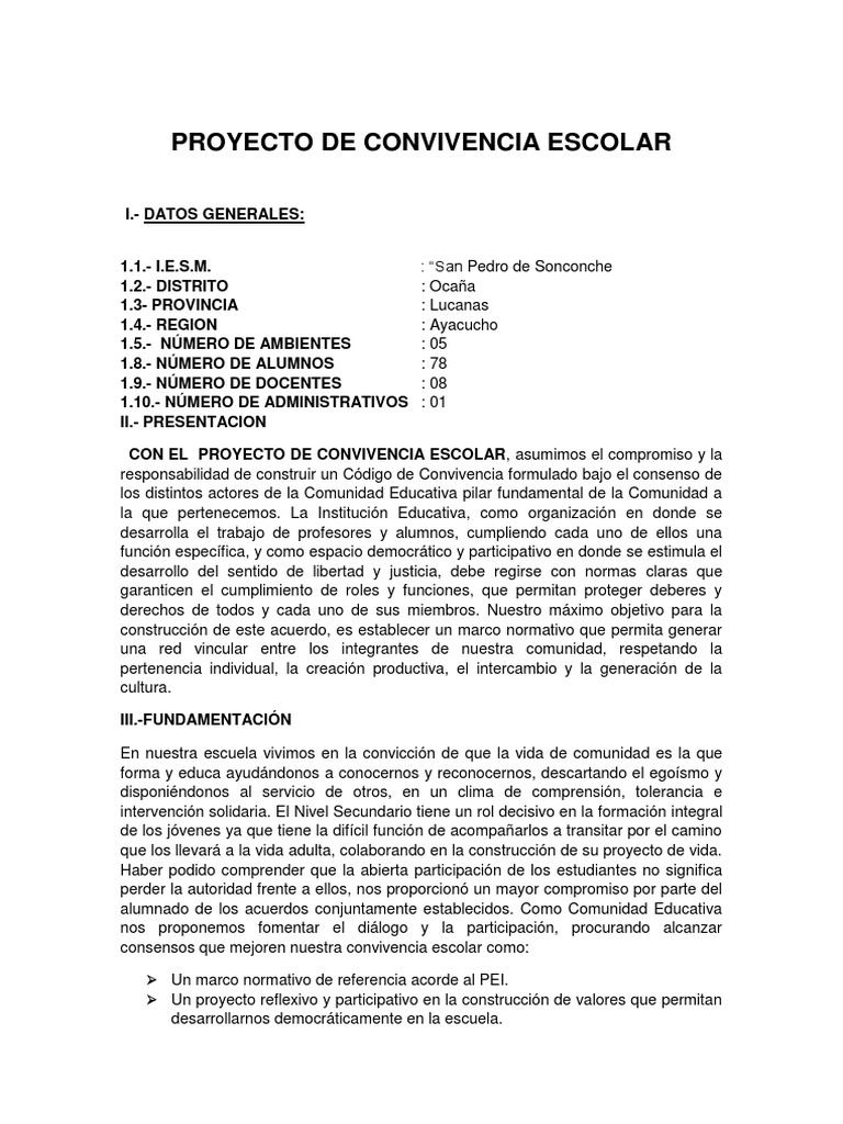Proyecto de Convivencia Escolar 2023 | PDF | Comunidad | Maestros