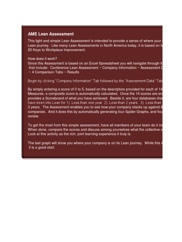AME Lean Assessment | PDF | Lean Manufacturing | Supply Chain