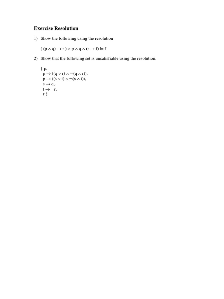 Resolution in Logic: Exercises and Proofs | PDF | Science & Mathematics