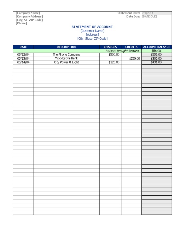 Excel Statement of Account Template | PDF | Banking | Financial Services