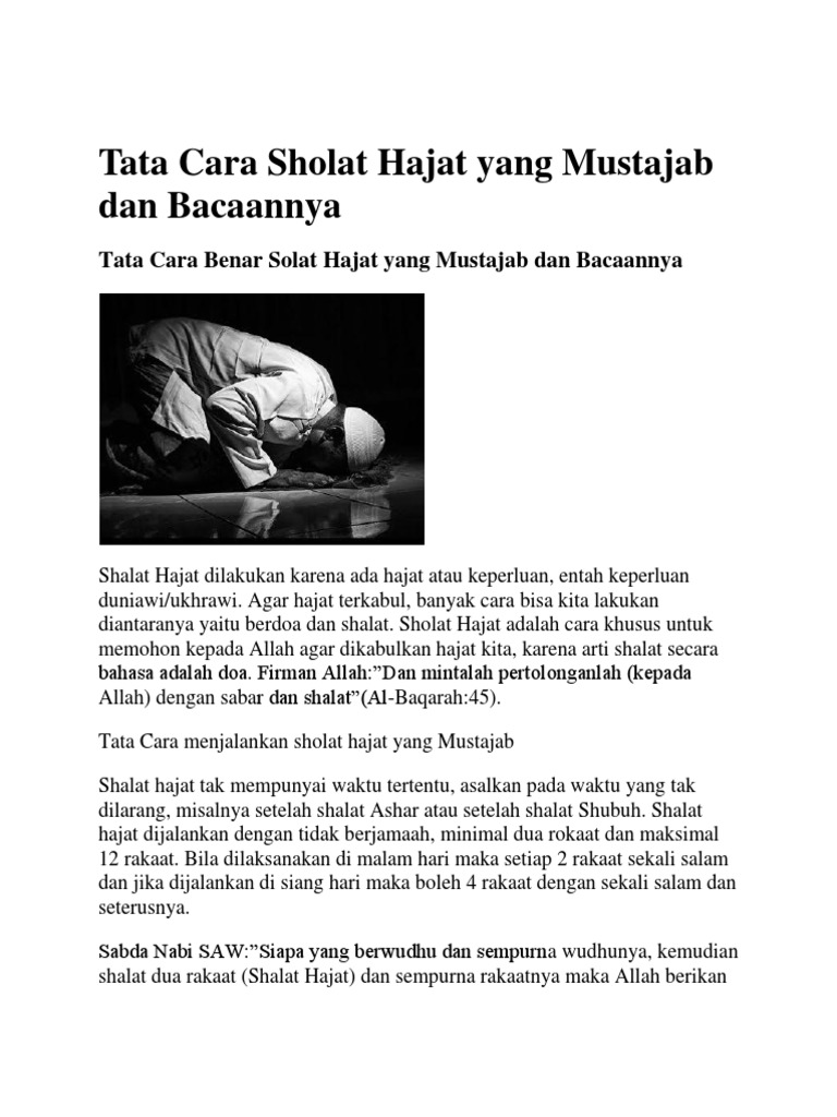 Tata Cara Sholat Hajat Yang Mustajab Dan Bacaannya