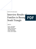 Interview Results of Families in Barangay South Triangle: NSTP-CWTS 2013-2014