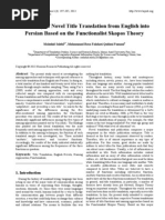 Download The Study of Novel Title Translation from English into Persian Based on the Functionalist Skopos Theory by Dr Mohammad Reza Falahati Qadimi Fumani SN203981723 doc pdf