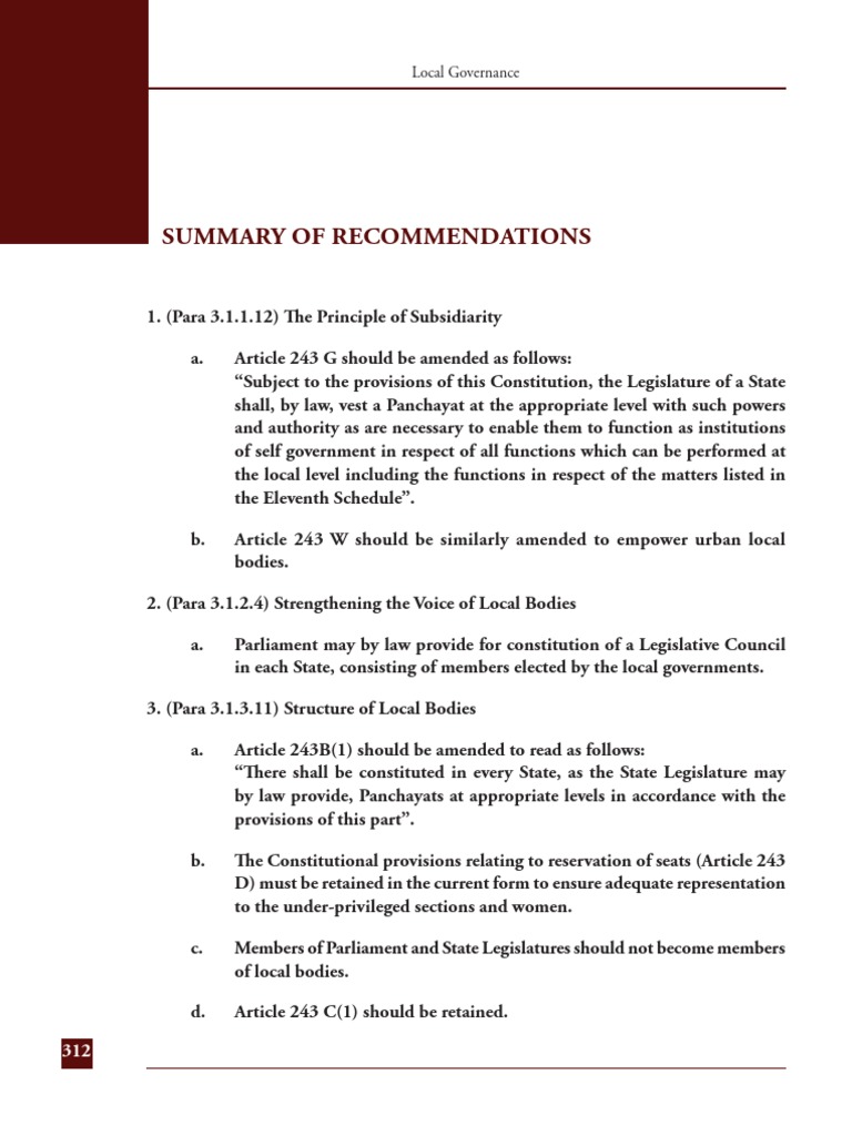 Local Governance Recommendations Summary | PDF