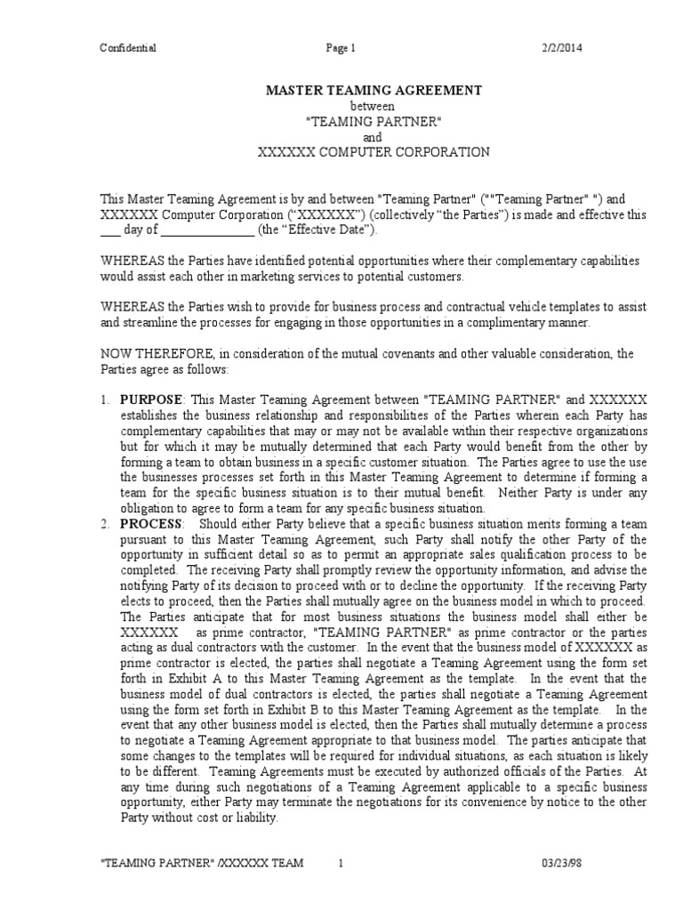 Master Teaming Agreement PDF Negotiation Business Process