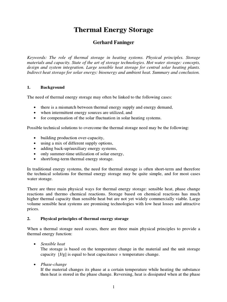 Thermal Energy Storage Solutions Overview | PDF | Solar Energy | Water ...