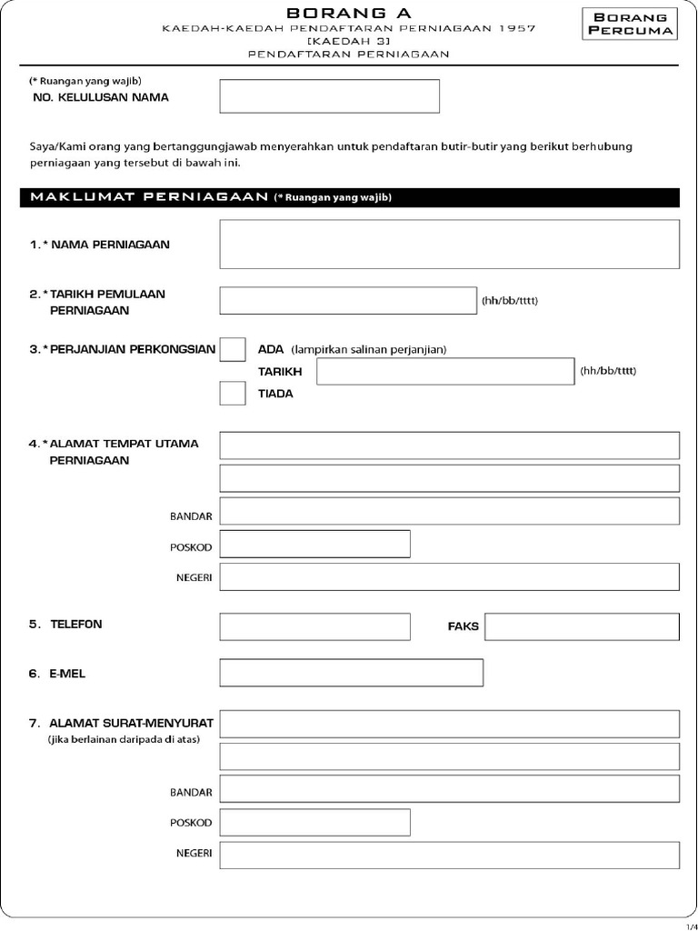 Borang Pendaftaran Perniagaan Pdf