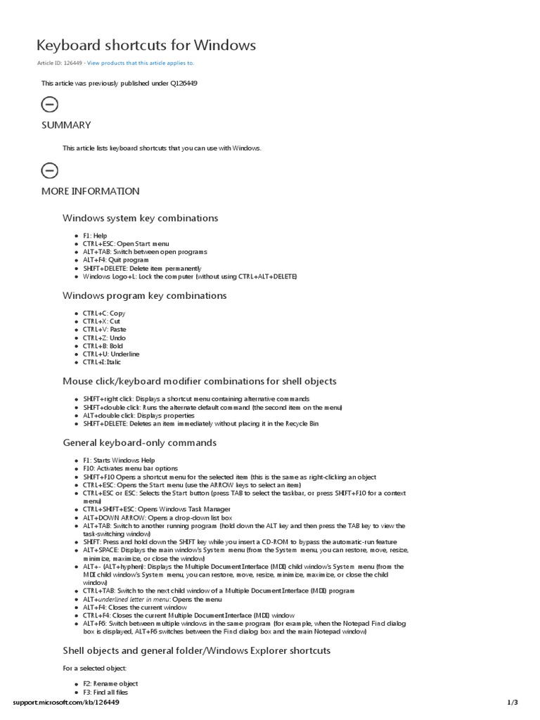 Keyboard Shortcuts For Windows | PDF | Windows 7 | Microsoft Windows