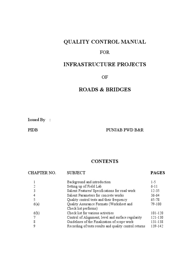 Quality Control Manual: Issued By: Pidb Punjab PWD B&R | PDF | Asphalt ...