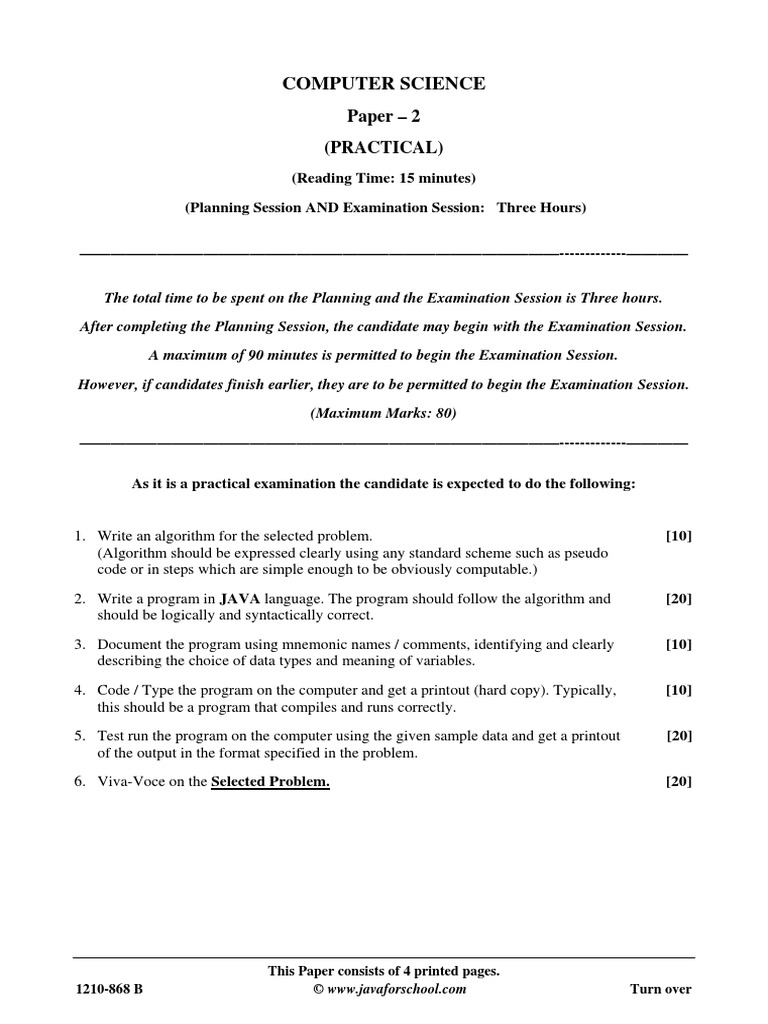 ISC 2010 Computer Science Paper 2 Practical PDF Test (Assessment