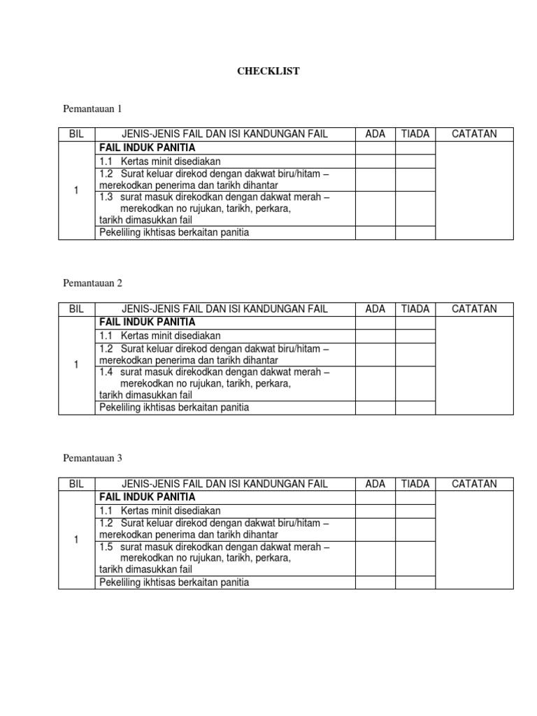 CHECKLIST Pemantauan Fail | PDF