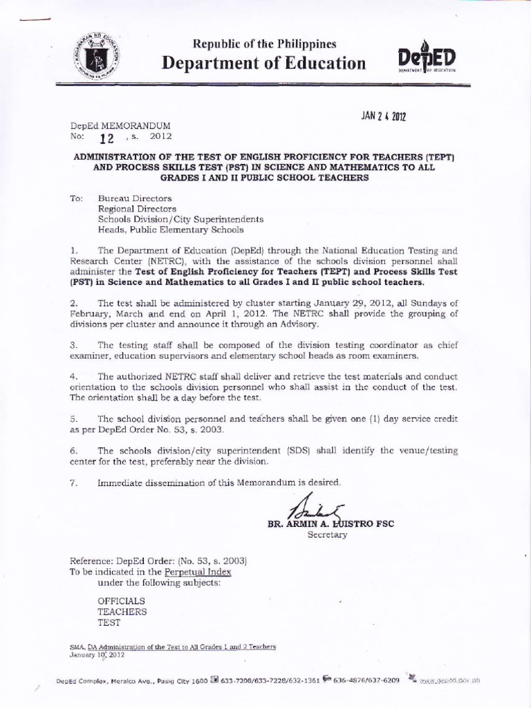 Deped memorandum no 12 s 2012 education policy cognition