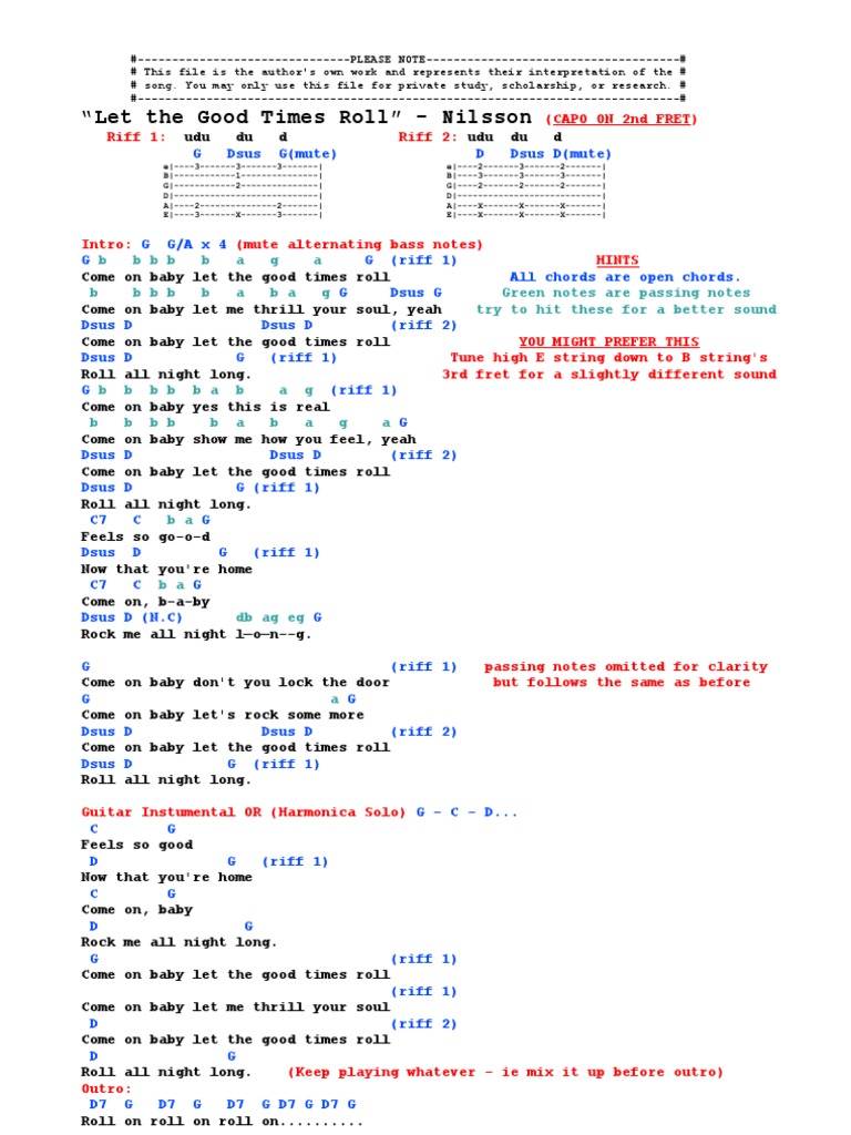Let The Good Times Roll Harry Nilsson Chords Tab