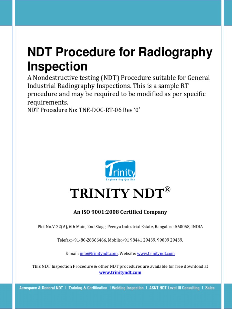 Radiography Test Inspection Free NDT Sample Procedure PDF | PDF ...