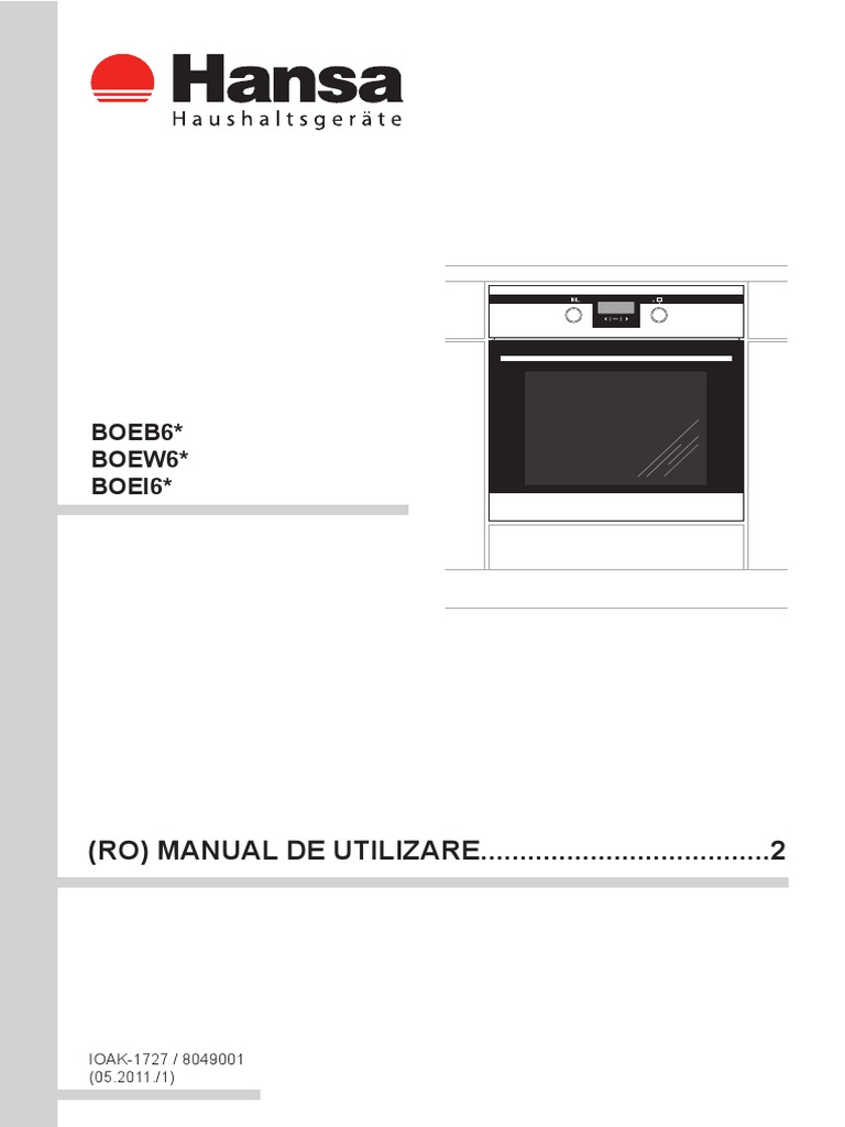 Manual Cuptor Hansa BOEB, BOEW, BOEI | PDF