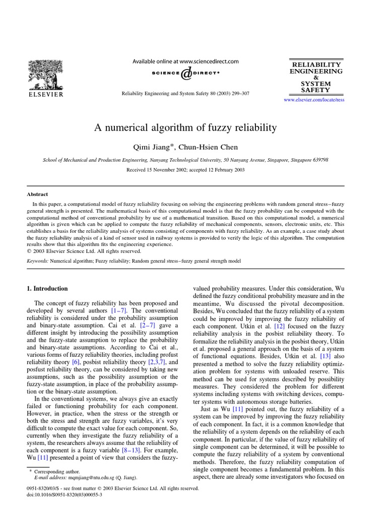 A Numerical Algorithm of Fuzzy Reliability | PDF | Fuzzy Logic ...