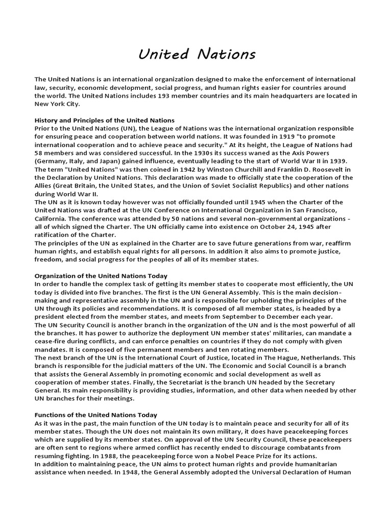 History and Principles of The United Nations | PDF | Allies Of World ...