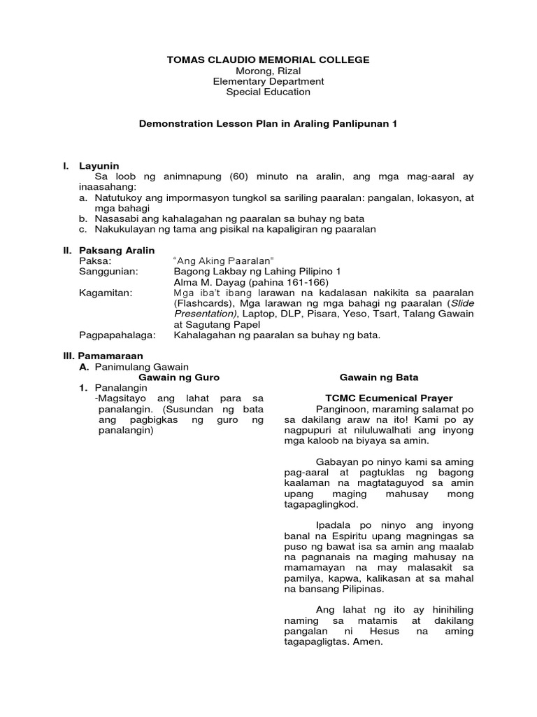 Detailed Lesson Plan in Araling Panlipunan for Final Demonstration