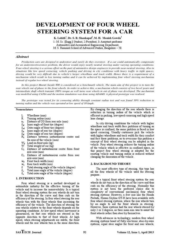 Development of Four Wheel Steering System For A Car K. Lohith, Dr. S