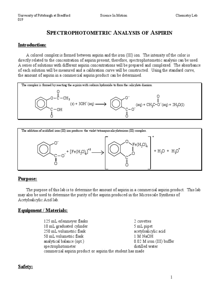 Chem019 Spectrophotometric Analysis of Aspirin PDF Scientific