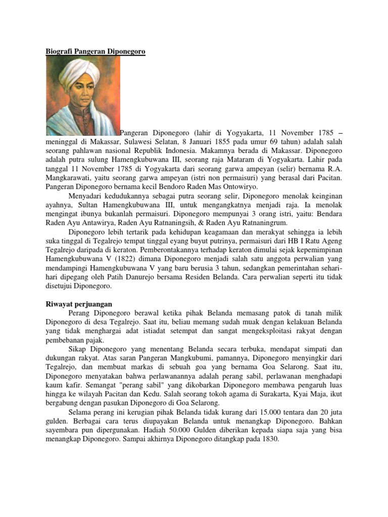 Biografi Pangeran Diponegoro