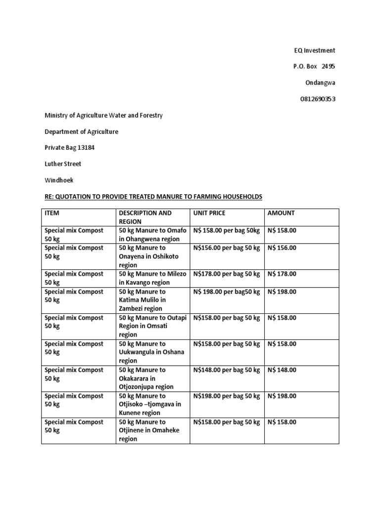 Manure Supply Quotation | PDF | Cooking, Food & Wine | Technology ...