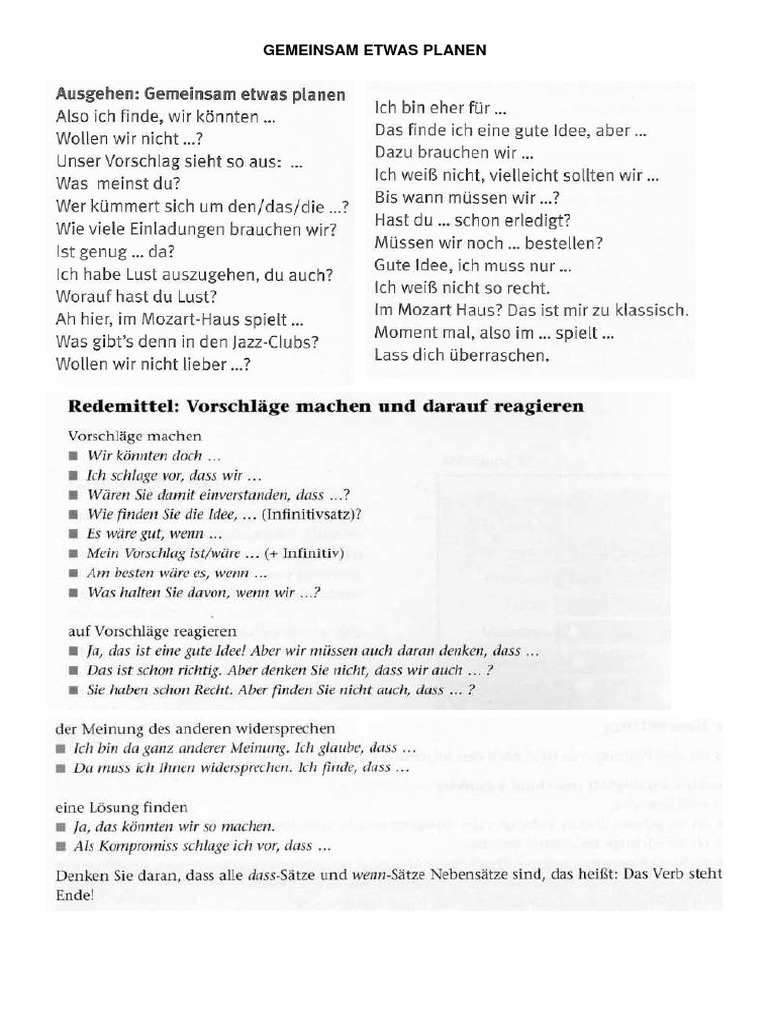 Planen redemittel etwas gemeinsam b2 Gemeinsam etwas