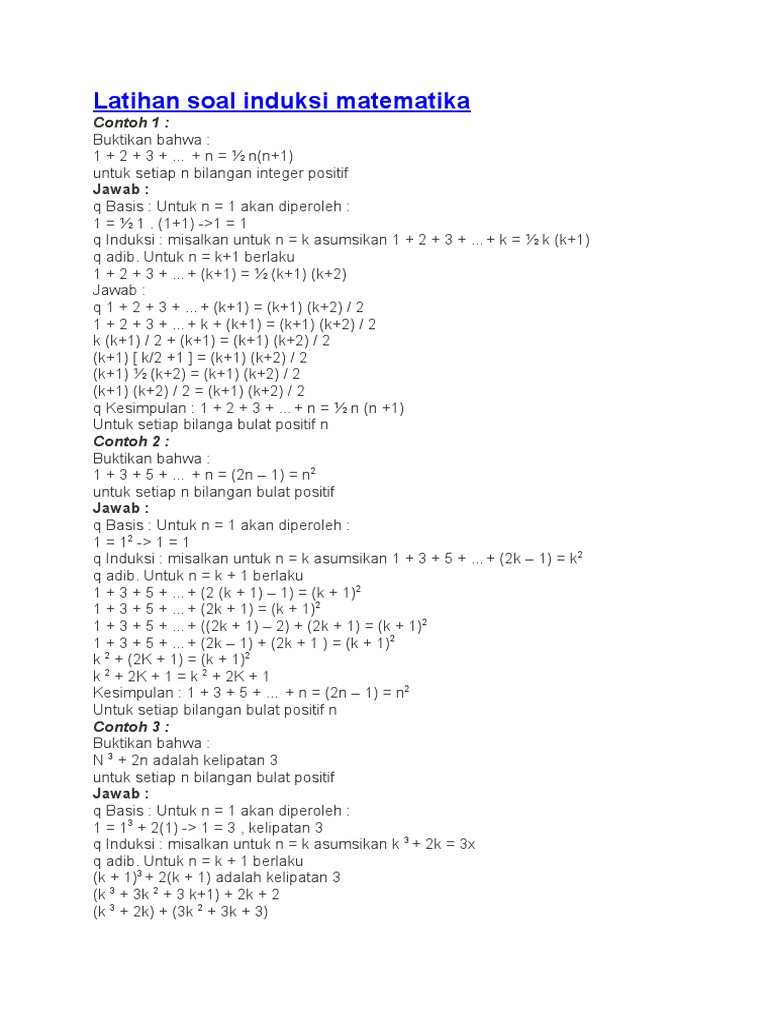 Contoh Soal Induksi Matematika Beserta Pembahasannya ...