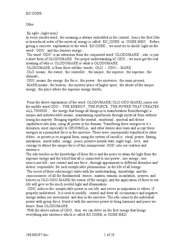 Odu Ejiogbe Religious Belief And Doctrine Religion And Belief