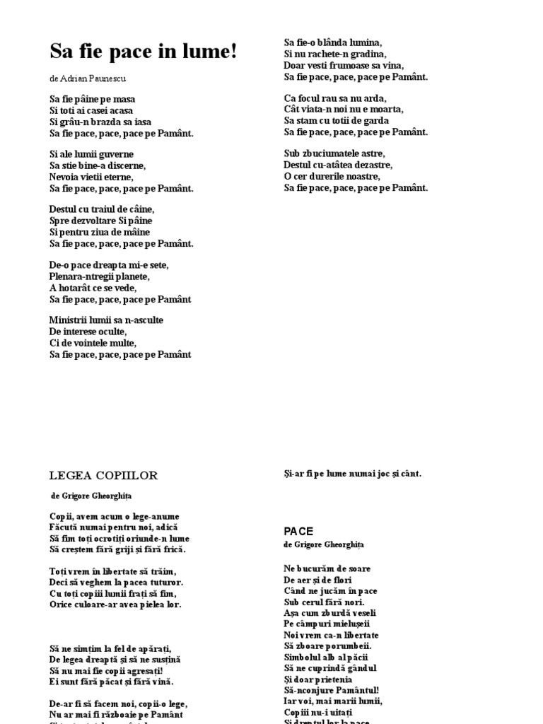 Sa Fie Pace in Lume PDF