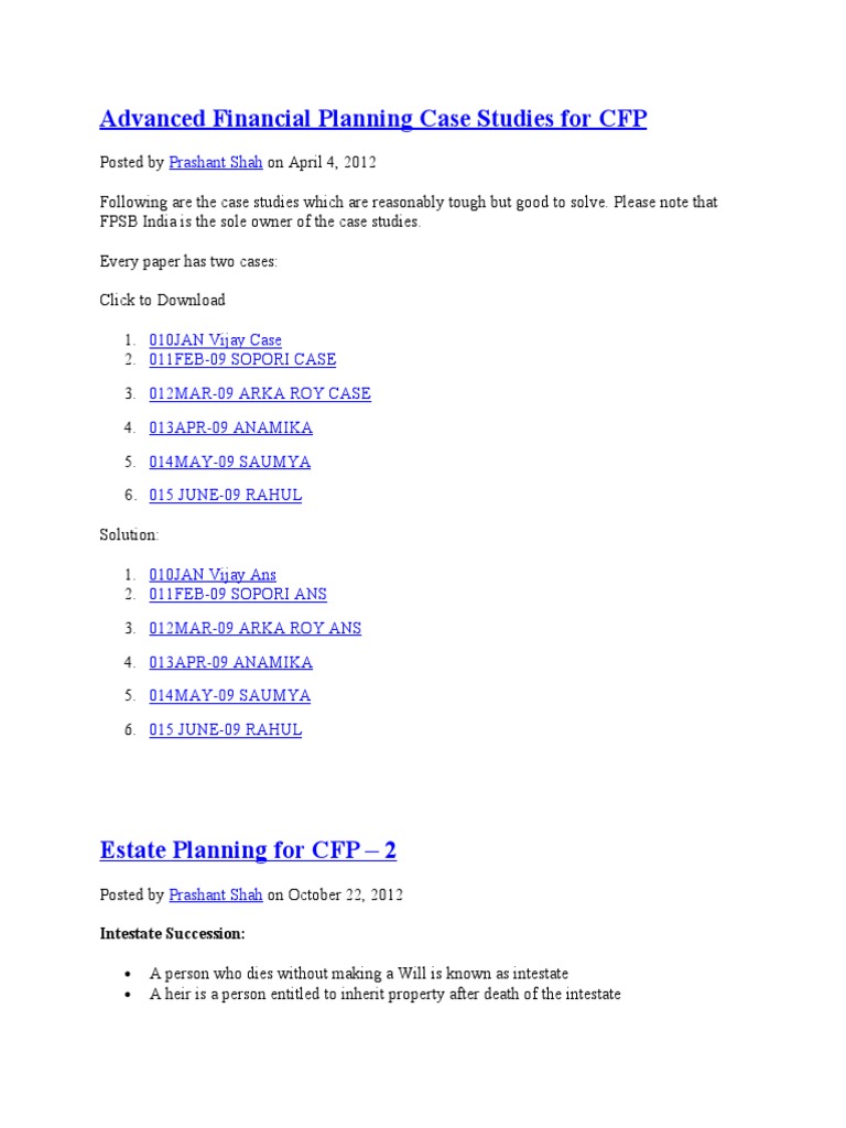 Advanced CFP Financial Case Studies | PDF | Beta (Finance) | Intestacy