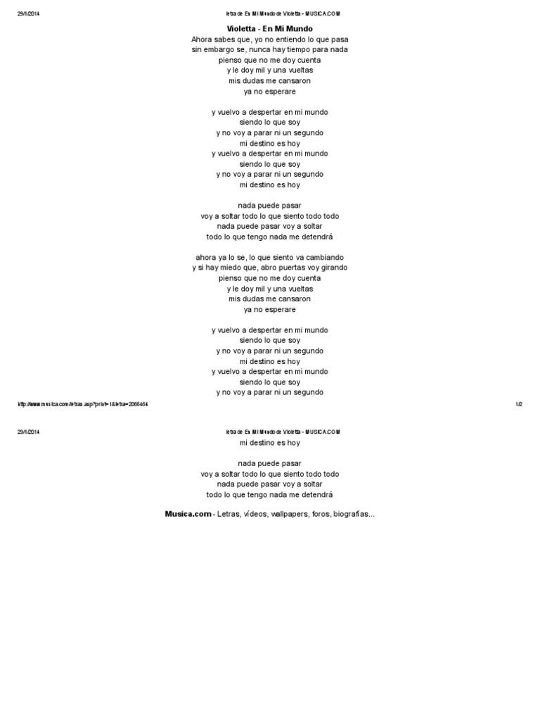 Letra De En Mi Mundo De Violetta Musica