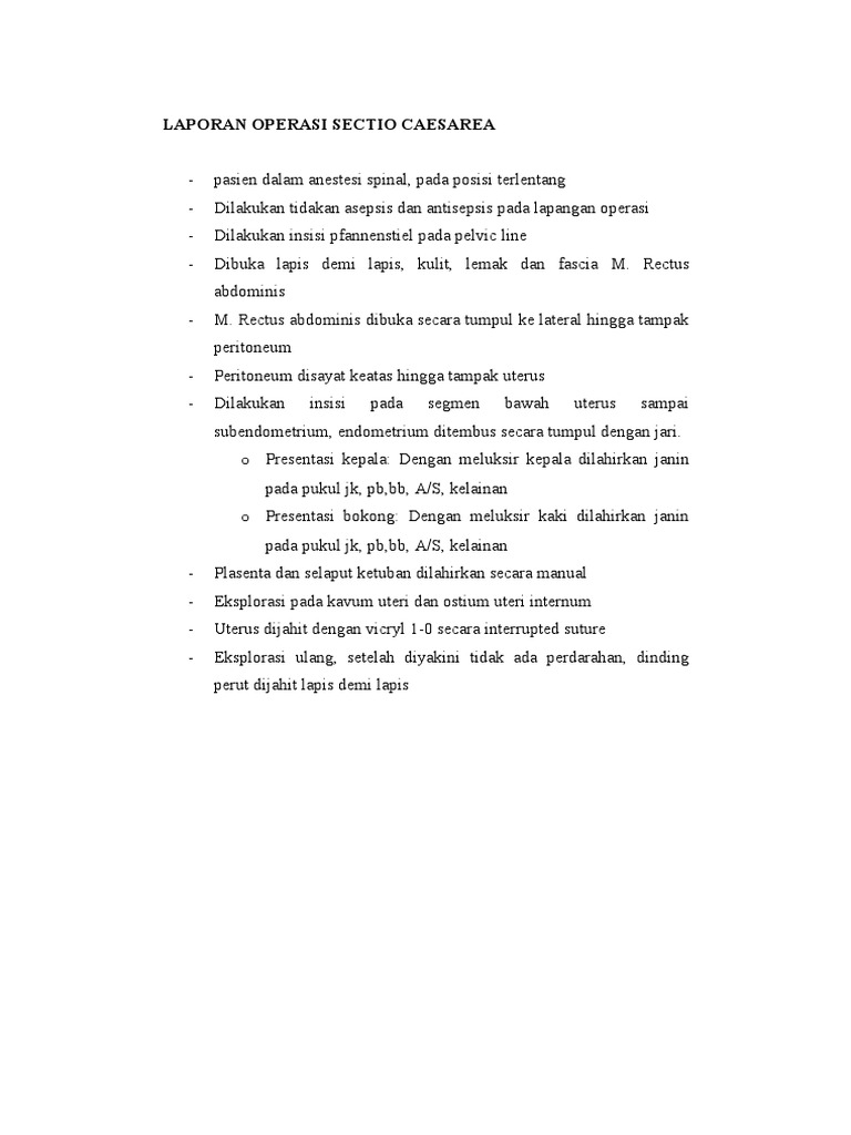 Laporan Operasi Sectio Caesarea